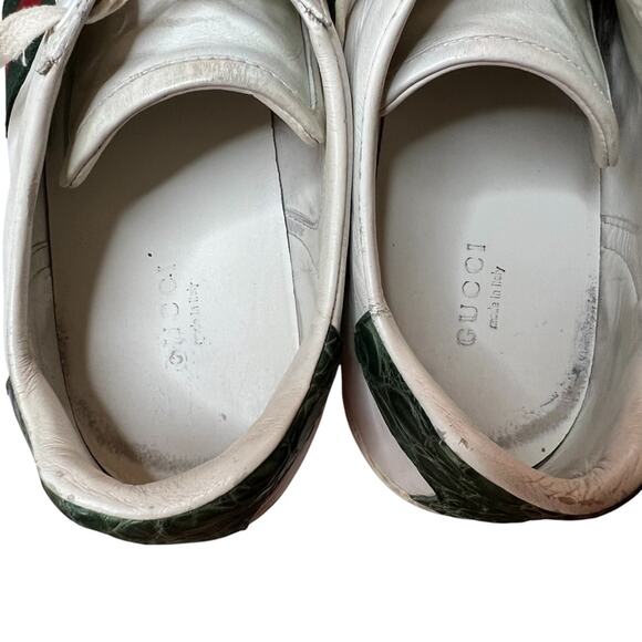 Gucci Ace Web Stripe Sneakers White Leather Low Top EU 38 US 8 - Picture 11 of 13
